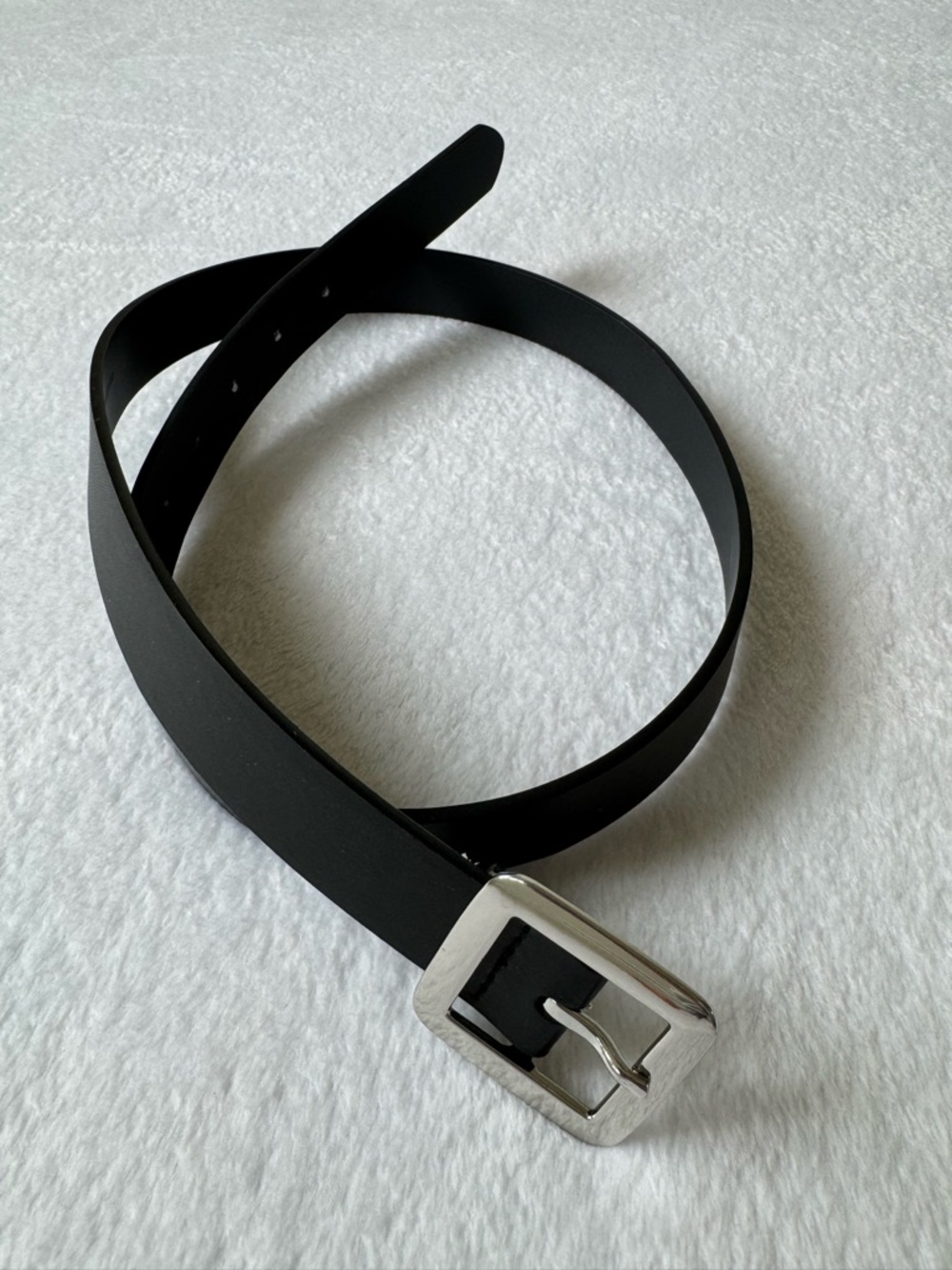 90s Y2K Classic Black Leather Belt with Silver Buckle -